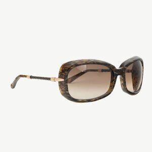 Bottega Veneta BV 92/S Green Crosshatch Braided-Leather Rectangular Sunglasses